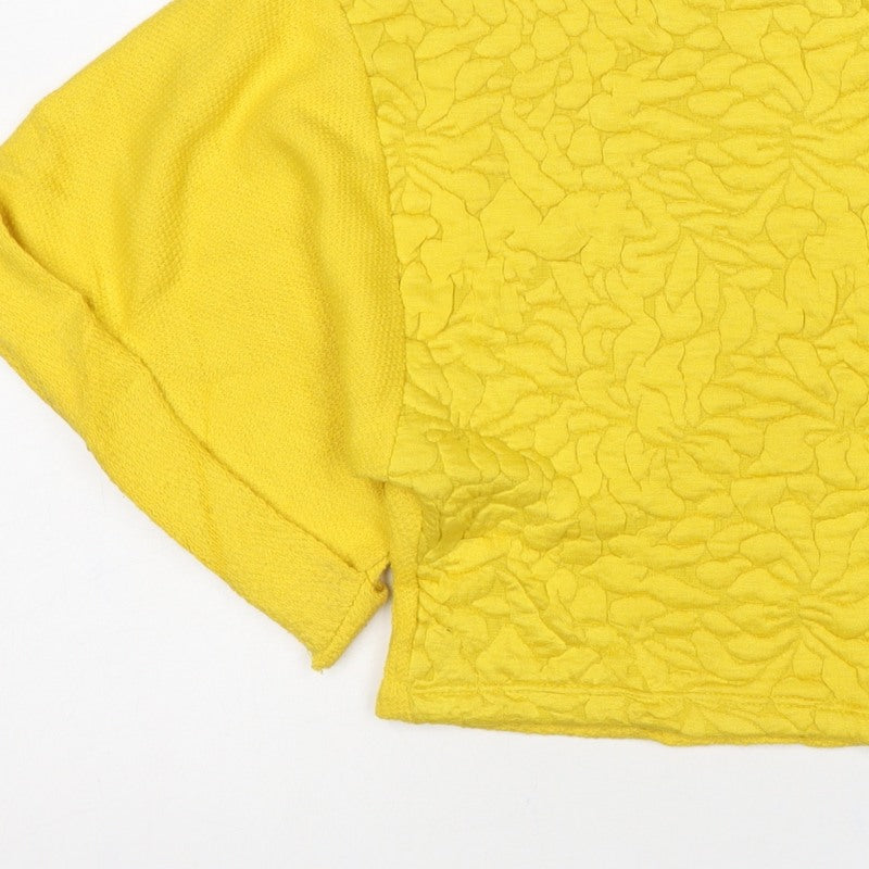 H&M Women Yellow XS Cropped Textured Knit Short Sleeve Blouse
