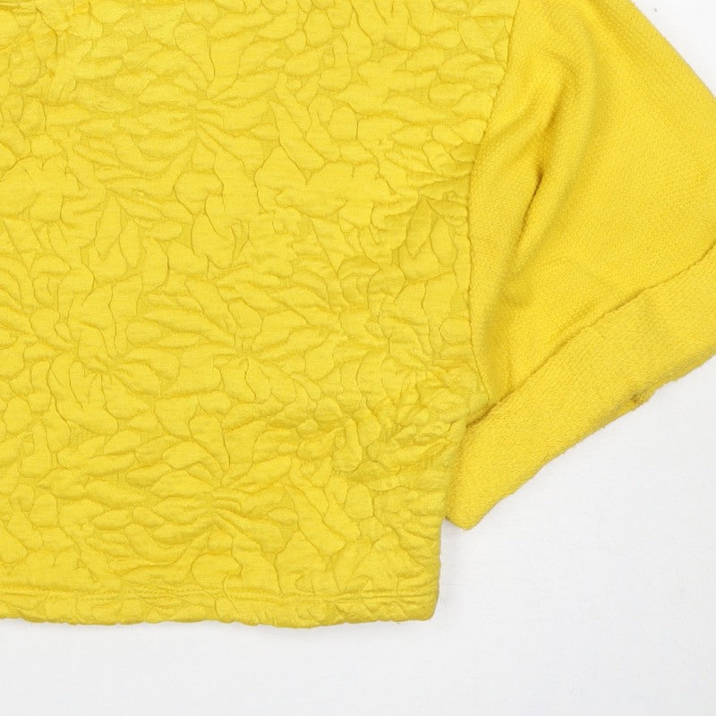 H&M Women Yellow XS Cropped Textured Knit Short Sleeve Blouse