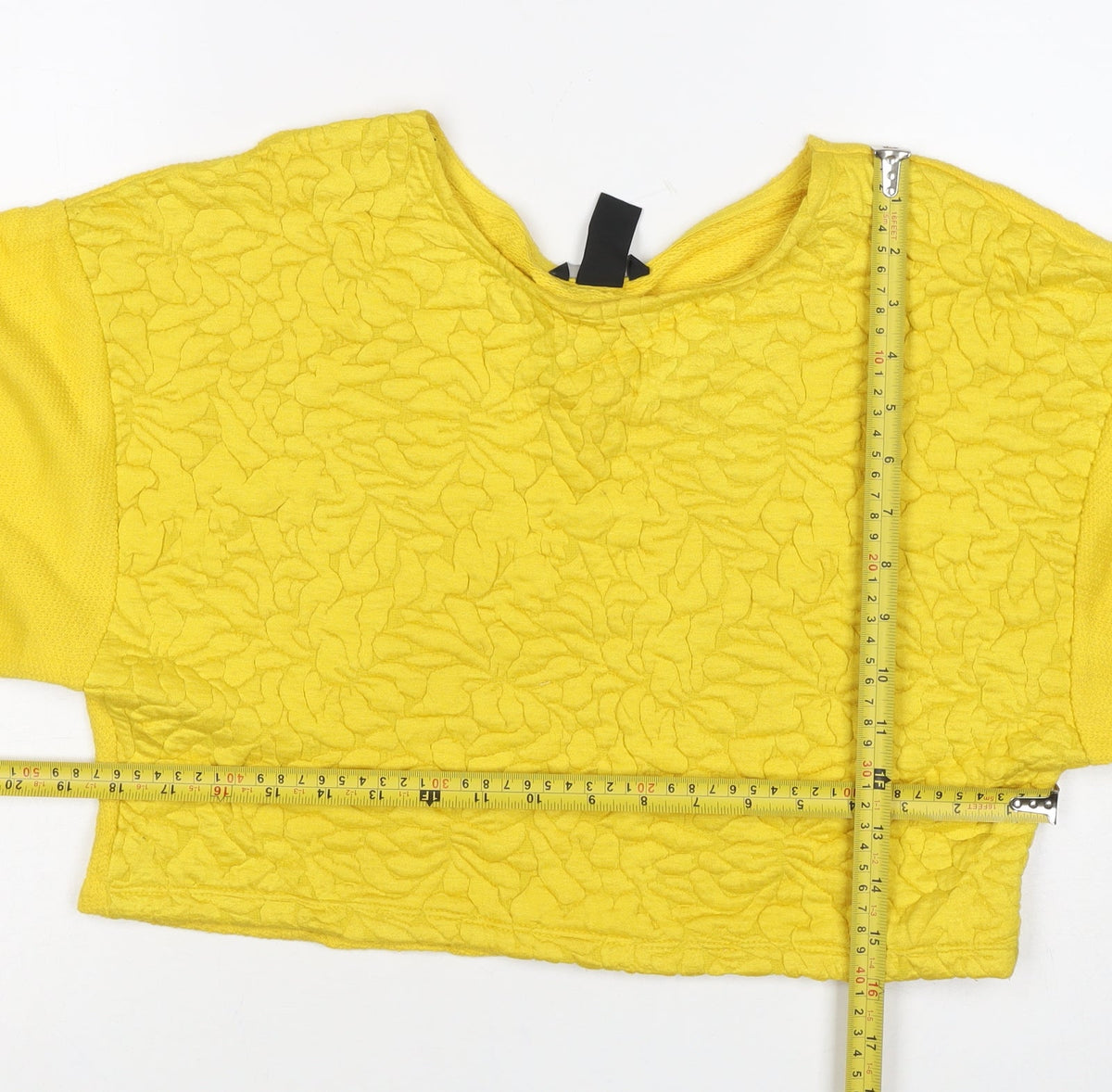 H&M Women Yellow XS Cropped Textured Knit Short Sleeve Blouse