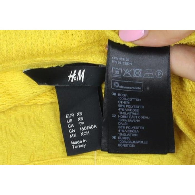 H&M Women Yellow XS Cropped Textured Knit Short Sleeve Blouse
