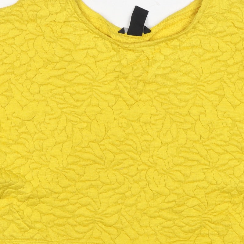 H&M Women Yellow XS Cropped Textured Knit Short Sleeve Blouse