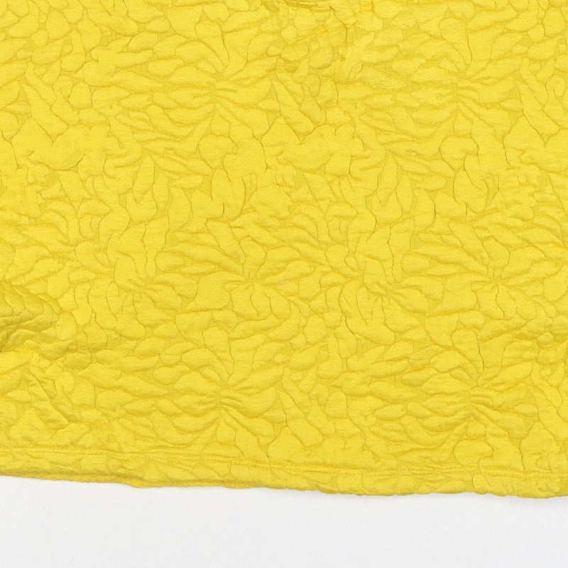 H&M Women Yellow XS Cropped Textured Knit Short Sleeve Blouse