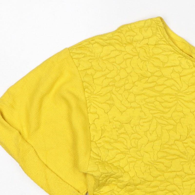 H&M Women Yellow XS Cropped Textured Knit Short Sleeve Blouse