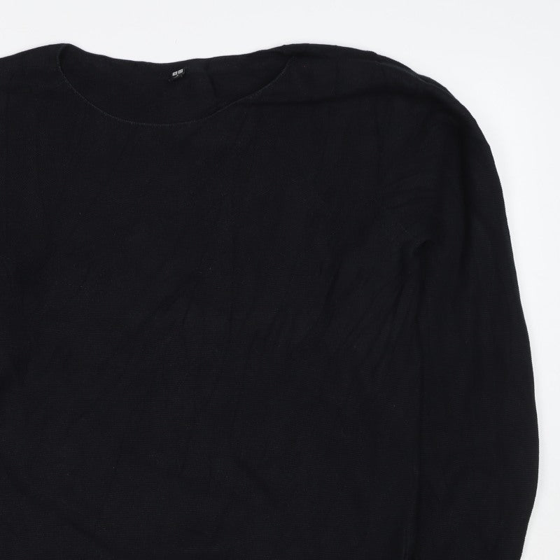 Uniqlo Women Black Cotton Knit Pullover Jumper Size M Long Sleeve