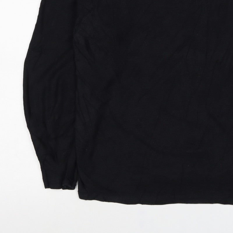 Uniqlo Women Black Cotton Knit Pullover Jumper Size M Long Sleeve