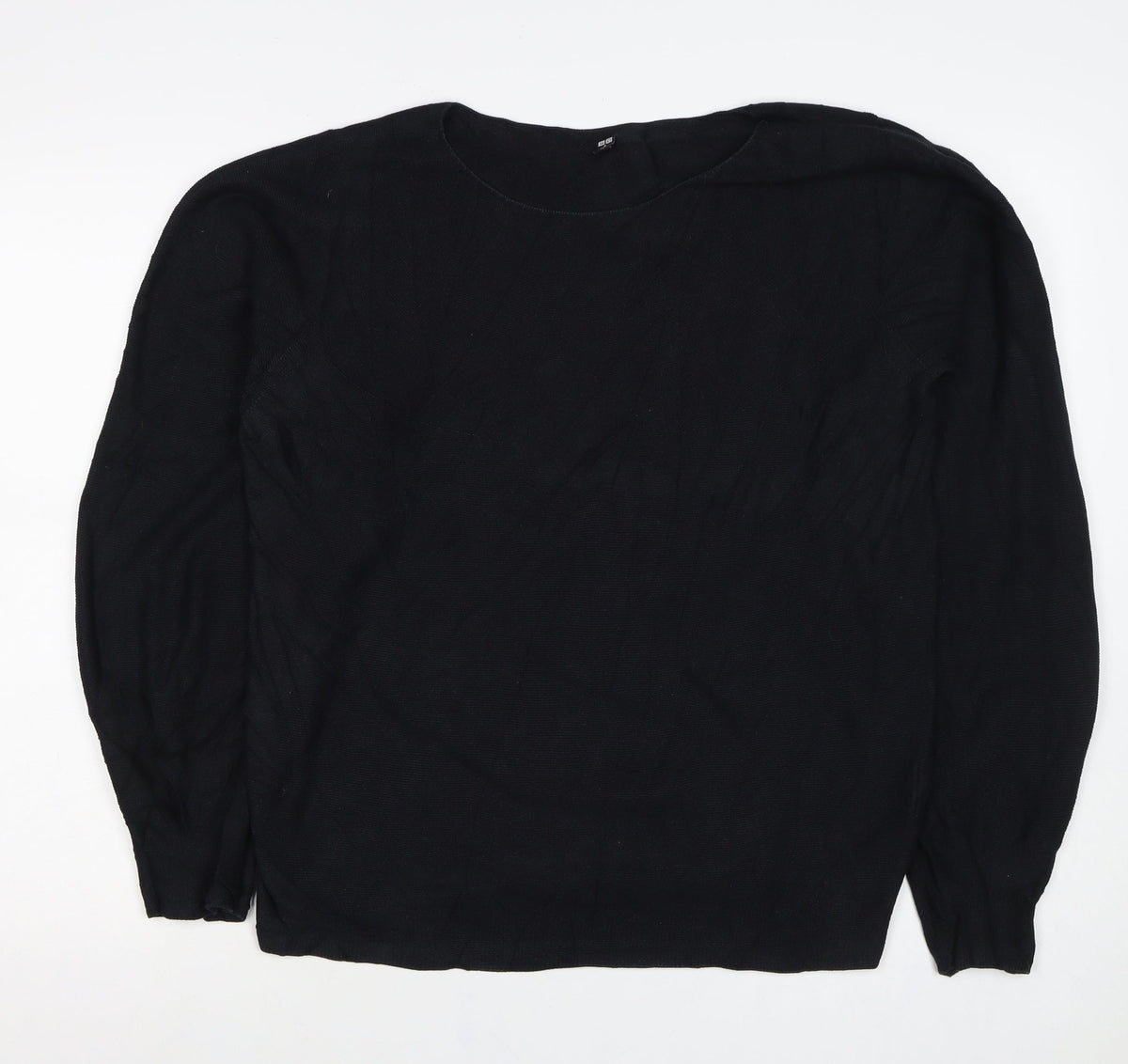 Uniqlo Women Black Cotton Knit Pullover Jumper Size M Long Sleeve