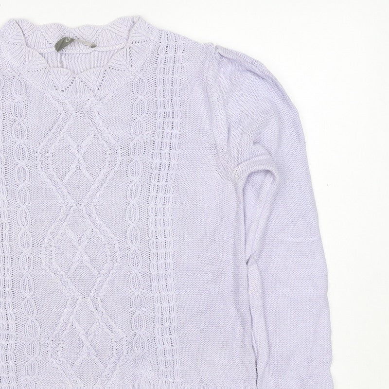 Oasis Women Purple M Cable-Knit V-Neck Long Sleeve Pullover Jumper