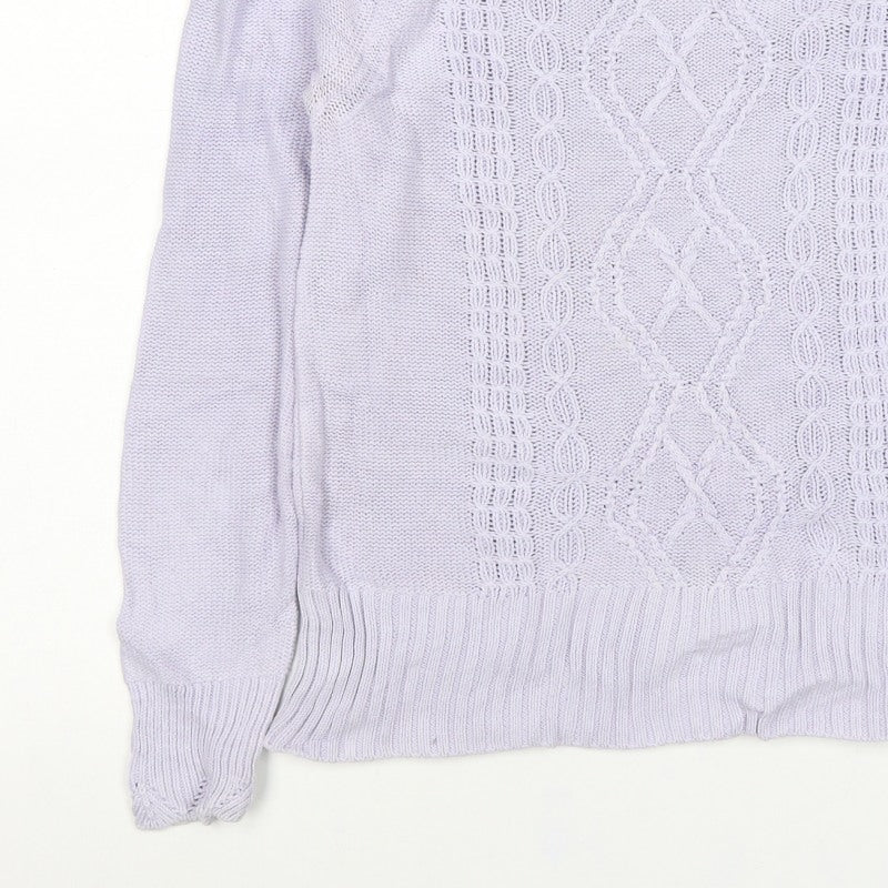 Oasis Women Purple M Cable-Knit V-Neck Long Sleeve Pullover Jumper