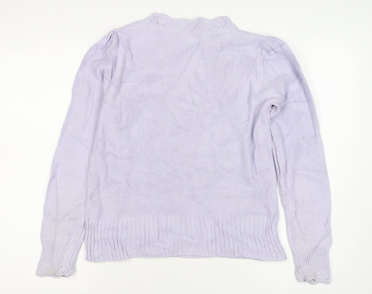Oasis Women Purple M Cable-Knit V-Neck Long Sleeve Pullover Jumper