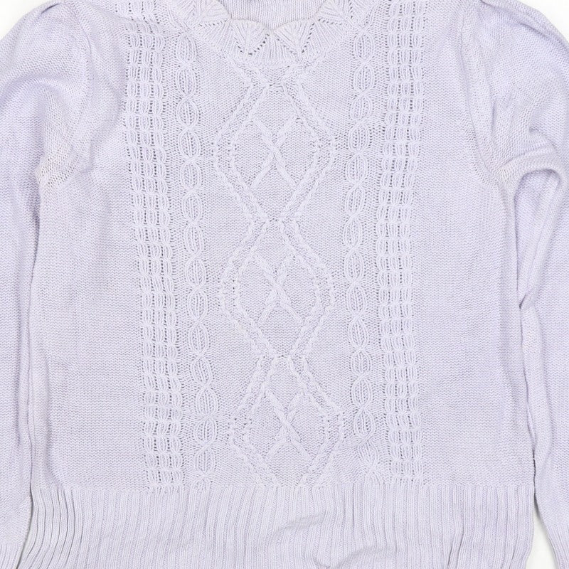 Oasis Women Purple M Cable-Knit V-Neck Long Sleeve Pullover Jumper