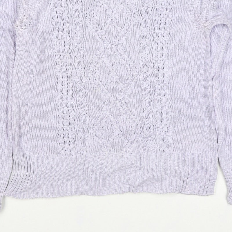 Oasis Women Purple M Cable-Knit V-Neck Long Sleeve Pullover Jumper