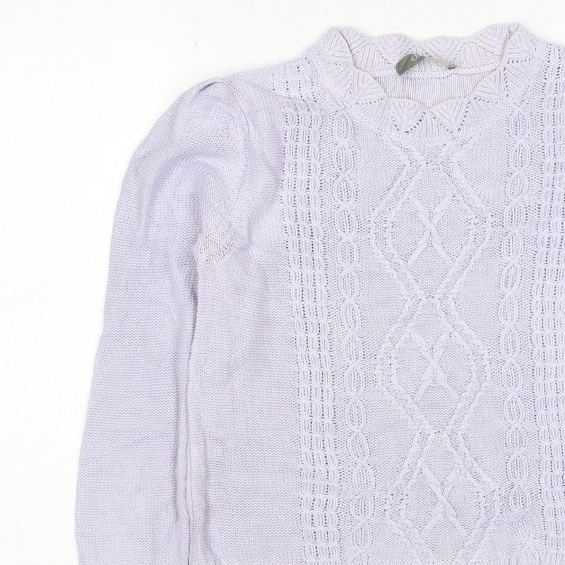 Oasis Women Purple M Cable-Knit V-Neck Long Sleeve Pullover Jumper
