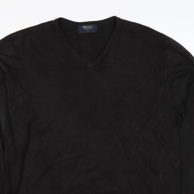 Bosideng Men's Black L V-Neck Acrylic Knit Pullover Jumper
