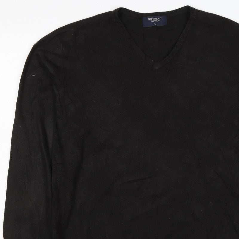 Bosideng Men's Black L V-Neck Acrylic Knit Pullover Jumper