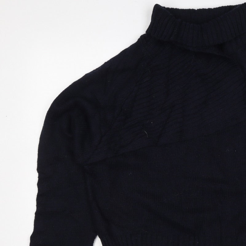 Zara Women Black M Roll Neck Cable Knit Jumper Long Sleeve