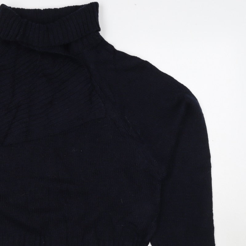 Zara Women Black M Roll Neck Cable Knit Jumper Long Sleeve