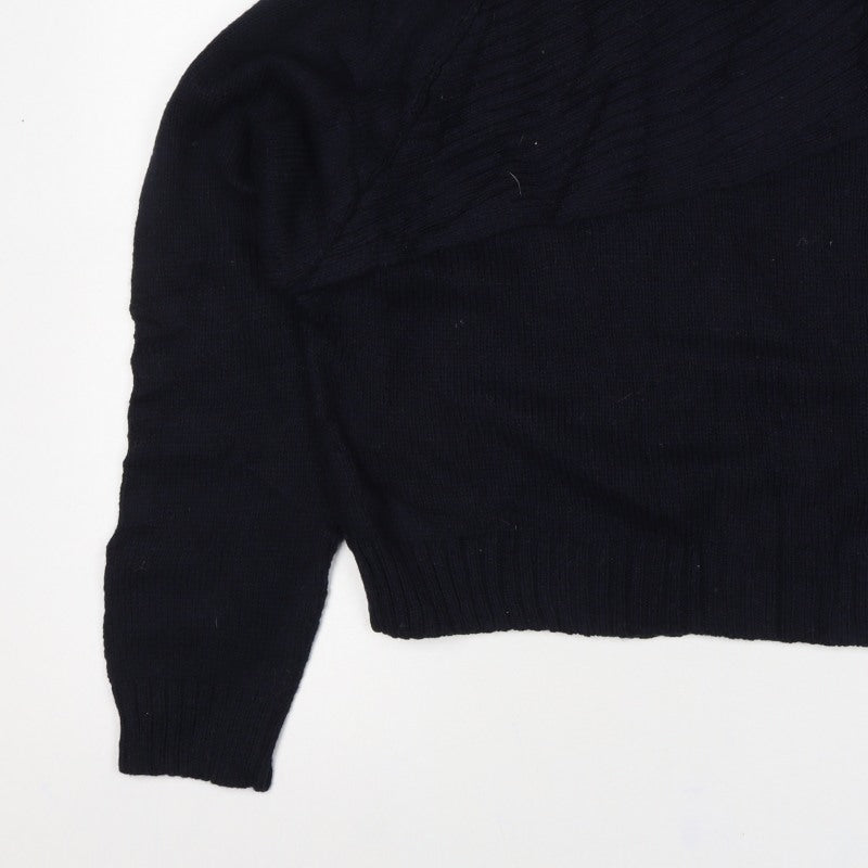 Zara Women Black M Roll Neck Cable Knit Jumper Long Sleeve