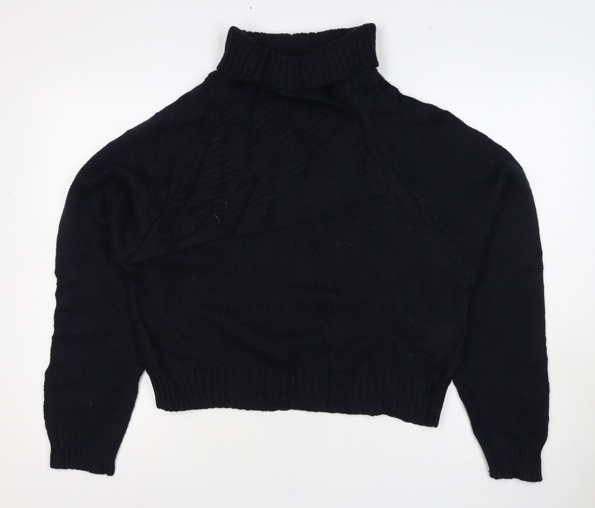 Zara Women Black M Roll Neck Cable Knit Jumper Long Sleeve