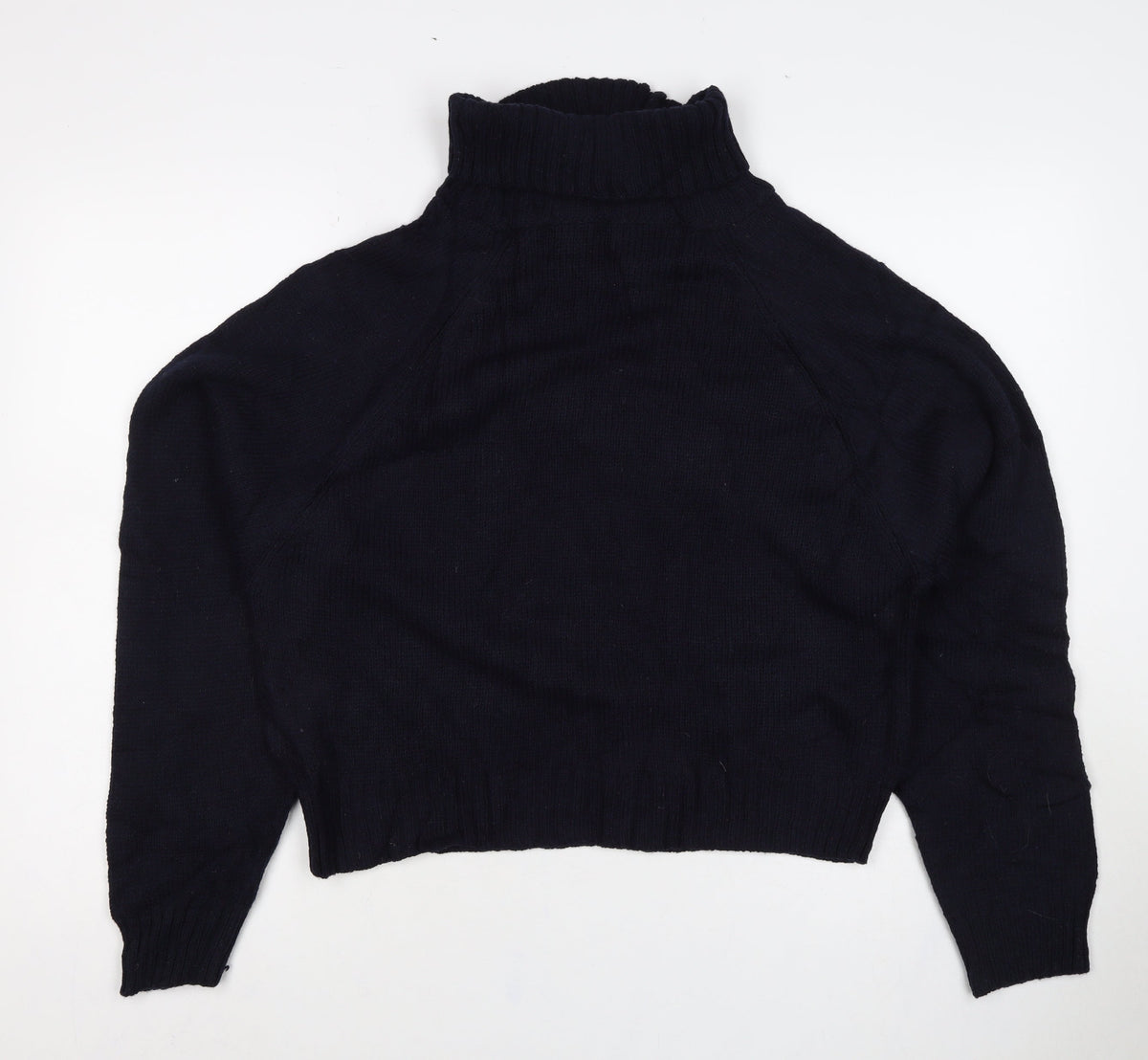 Zara Women Black M Roll Neck Cable Knit Jumper Long Sleeve
