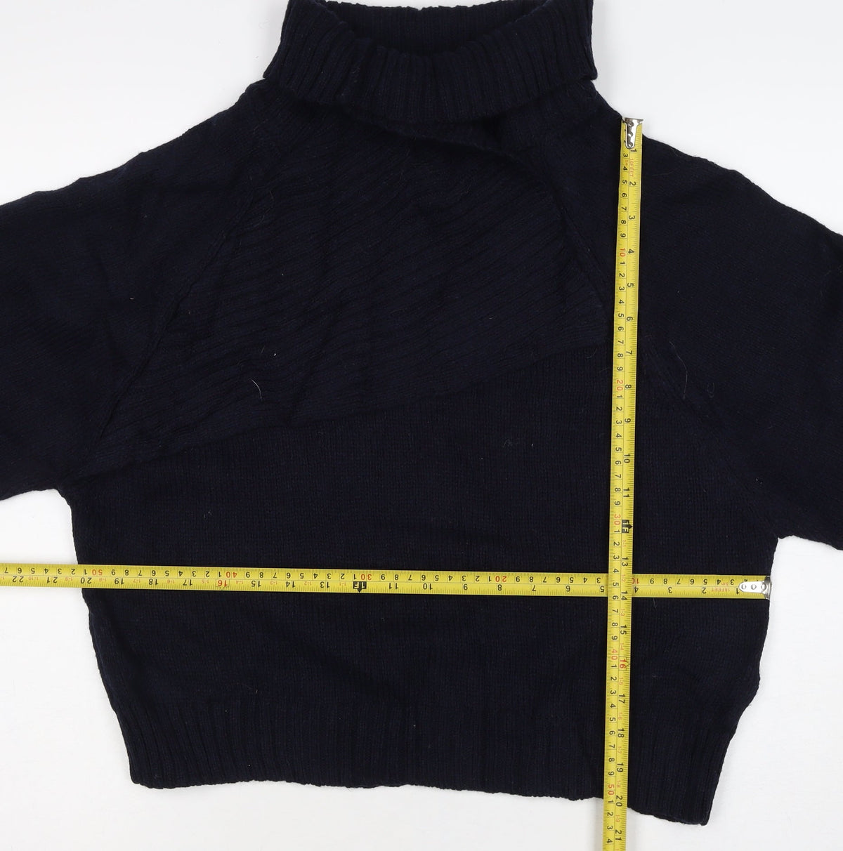 Zara Women Black M Roll Neck Cable Knit Jumper Long Sleeve