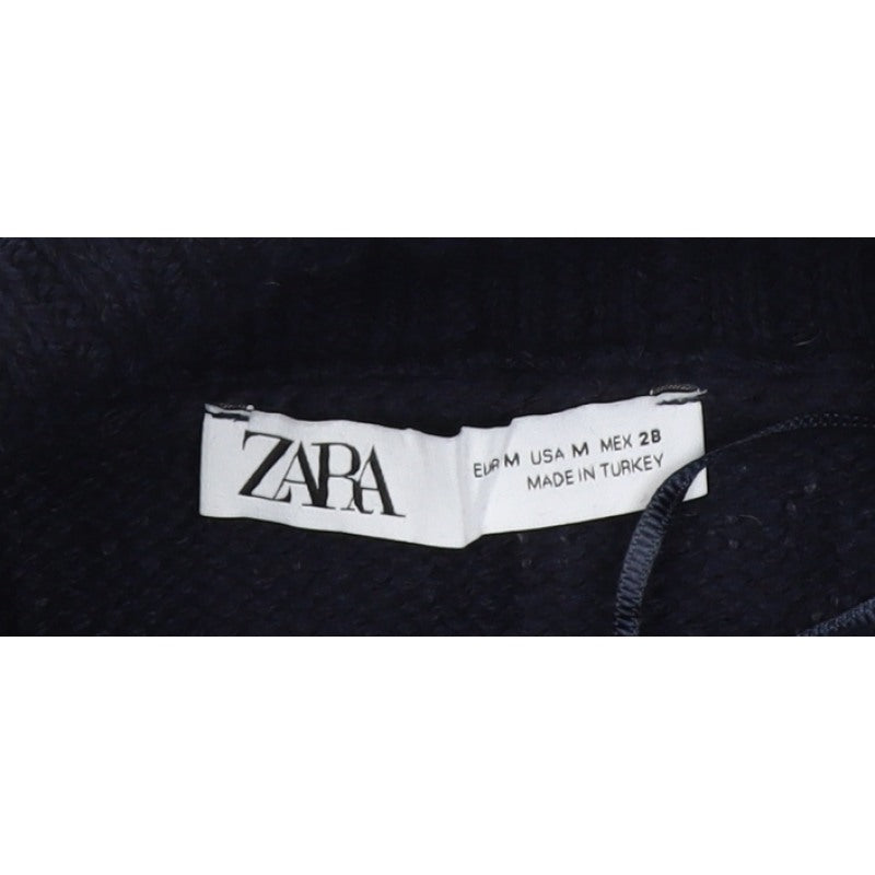 Zara Women Black M Roll Neck Cable Knit Jumper Long Sleeve