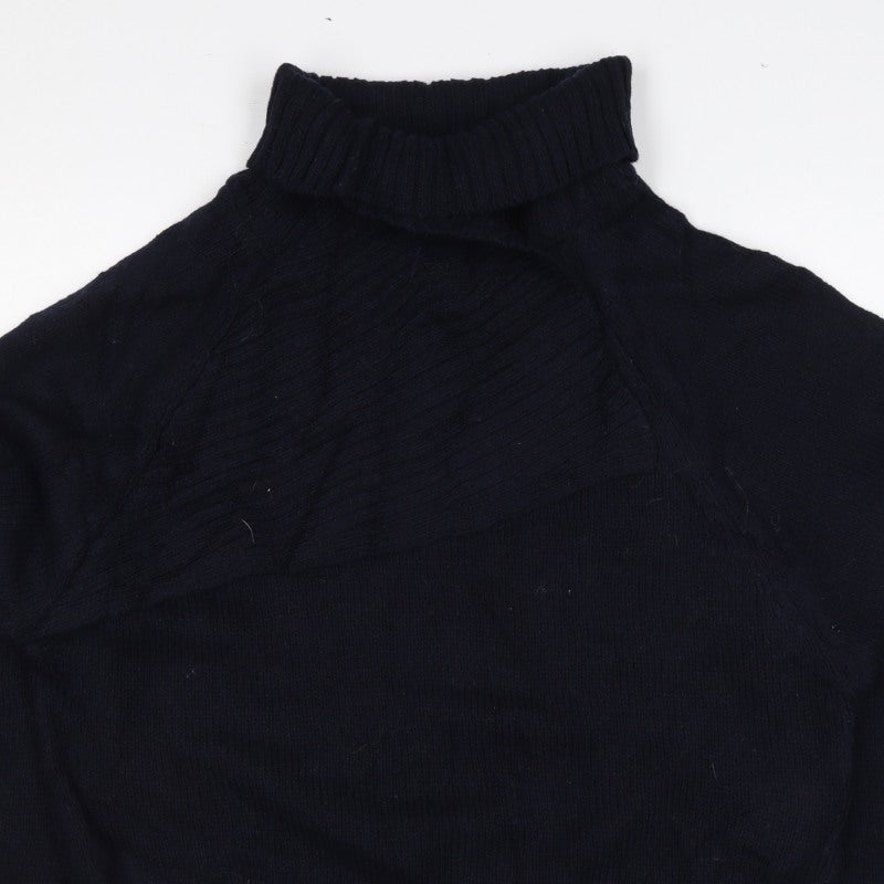 Zara Women Black M Roll Neck Cable Knit Jumper Long Sleeve