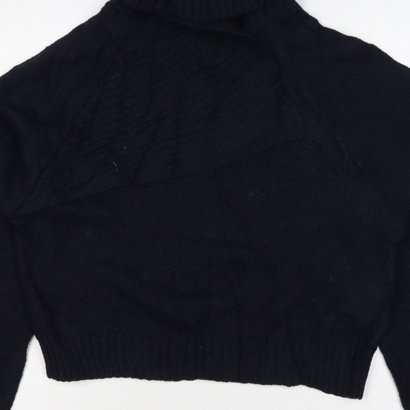 Zara Women Black M Roll Neck Cable Knit Jumper Long Sleeve