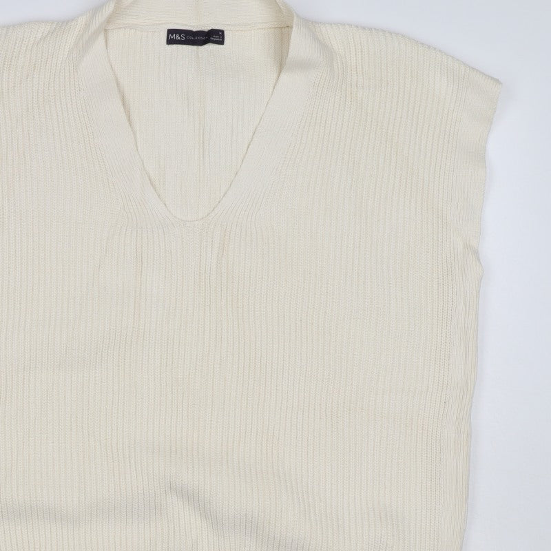Marks & Spencer Women Ivory M Cashmere Blend V-Neck Knit Vest