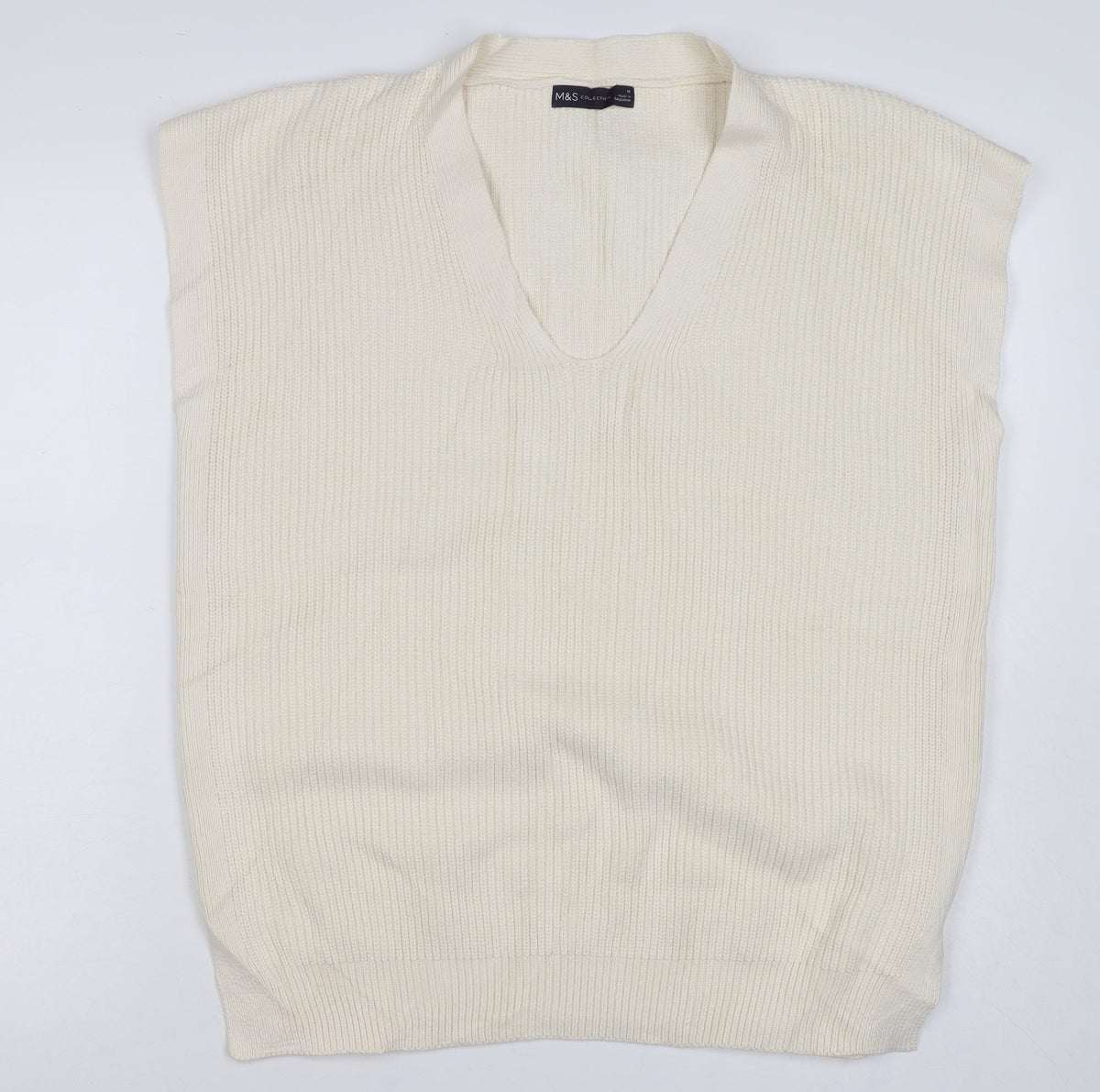 Marks & Spencer Women Ivory M Cashmere Blend V-Neck Knit Vest