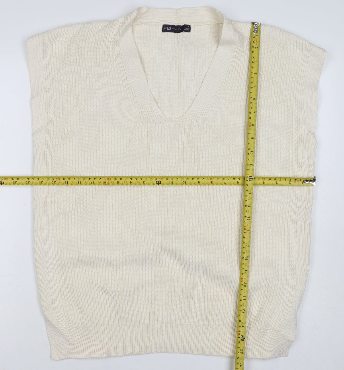 Marks & Spencer Women Ivory M Cashmere Blend V-Neck Knit Vest