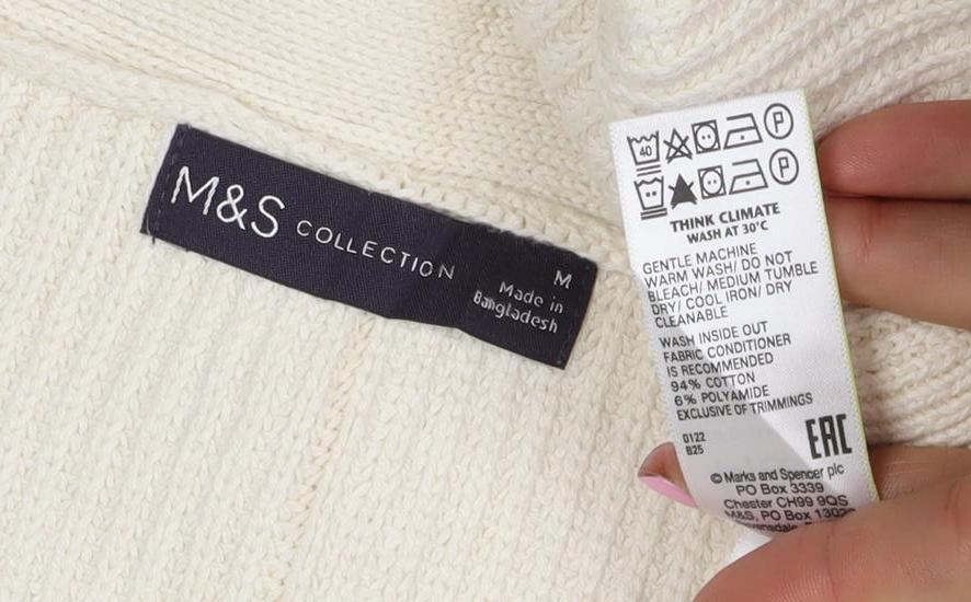 Marks & Spencer Women Ivory M Cashmere Blend V-Neck Knit Vest