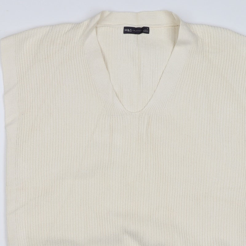 Marks & Spencer Women Ivory M Cashmere Blend V-Neck Knit Vest