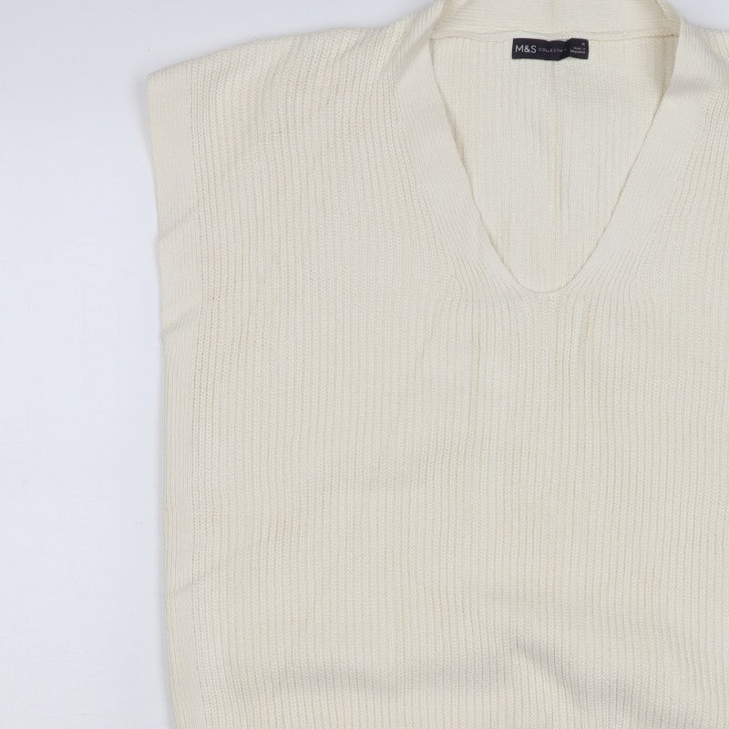 Marks & Spencer Women Ivory M Cashmere Blend V-Neck Knit Vest