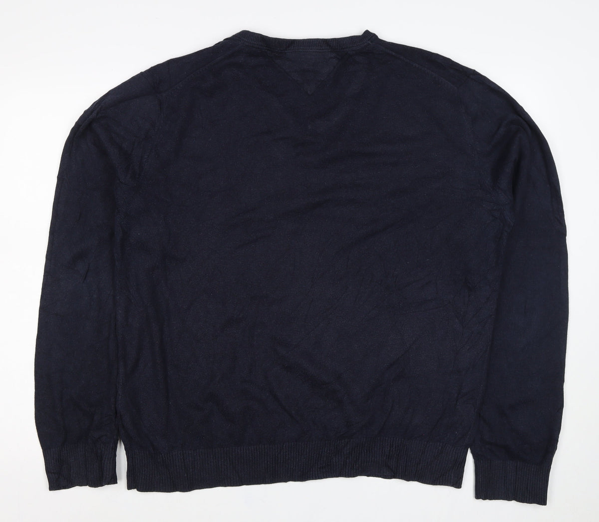 Tommy Hilfiger Men’s Blue XL Cotton Cashmere V-Neck Logo Pullover Jumper