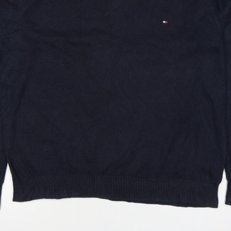 Tommy Hilfiger Men’s Blue XL Cotton Cashmere V-Neck Logo Pullover Jumper
