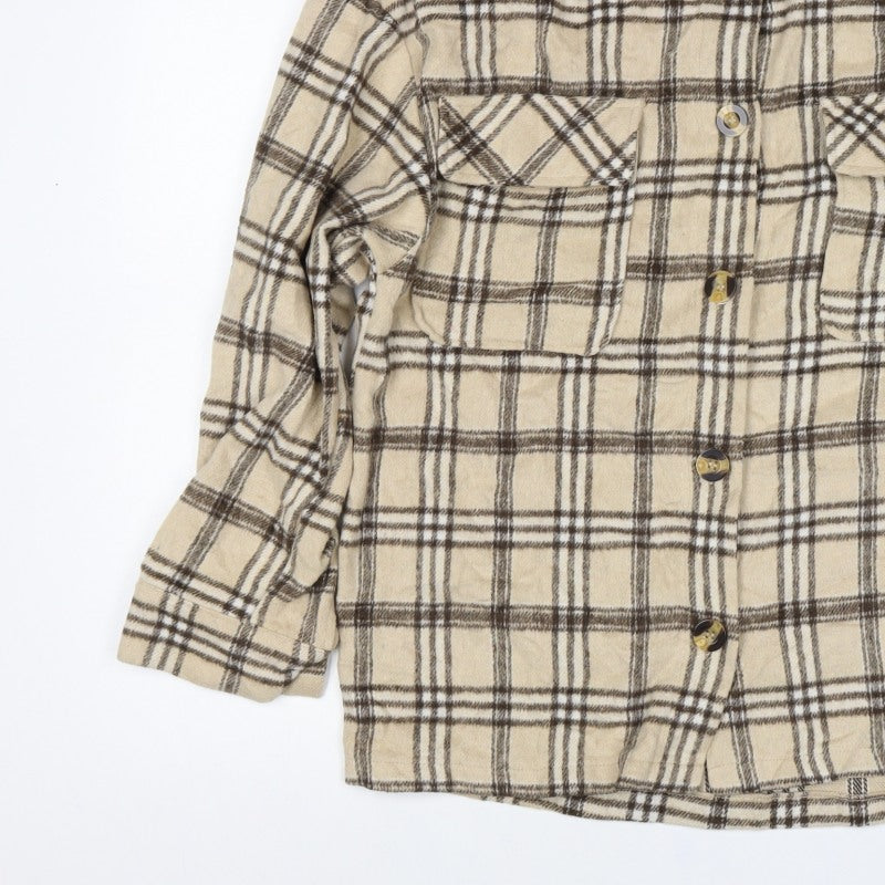 Motel Women’s Beige Brown Plaid Button Shirt Jacket Size S