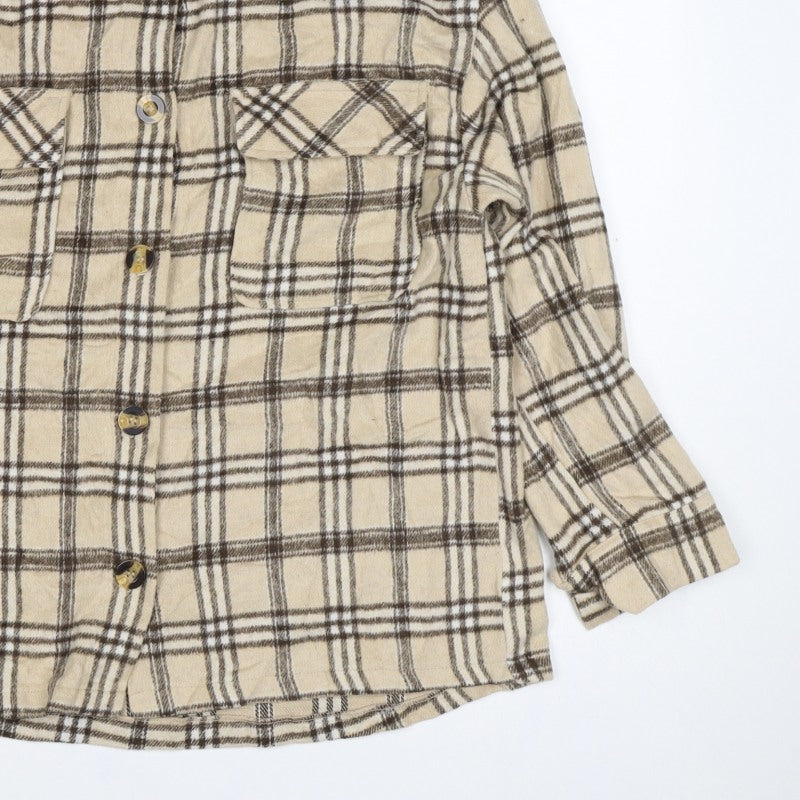 Motel Women’s Beige Brown Plaid Button Shirt Jacket Size S