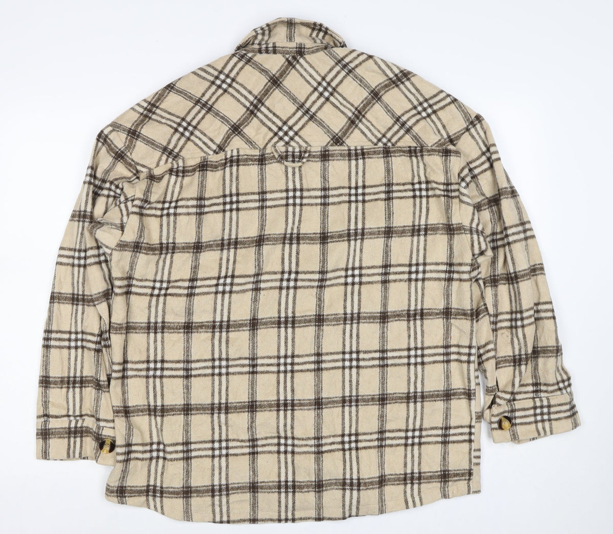 Motel Women’s Beige Brown Plaid Button Shirt Jacket Size S