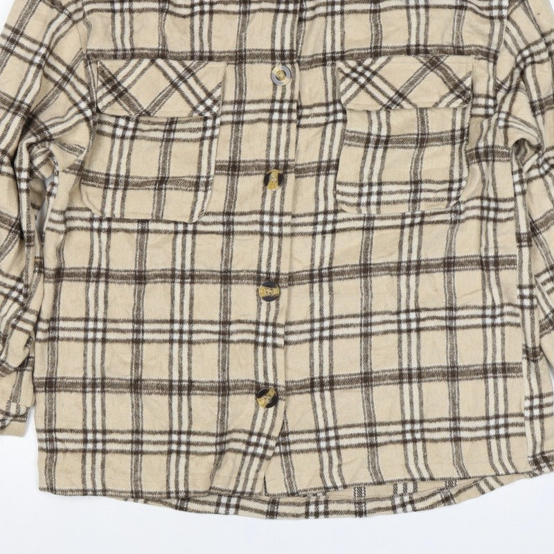 Motel Women’s Beige Brown Plaid Button Shirt Jacket Size S