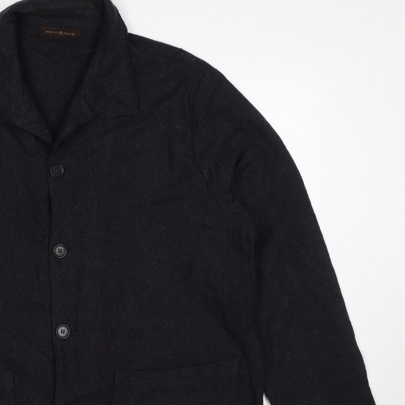 Massimo Dutti Men's Black L Basic Jacket Button Coat Collared