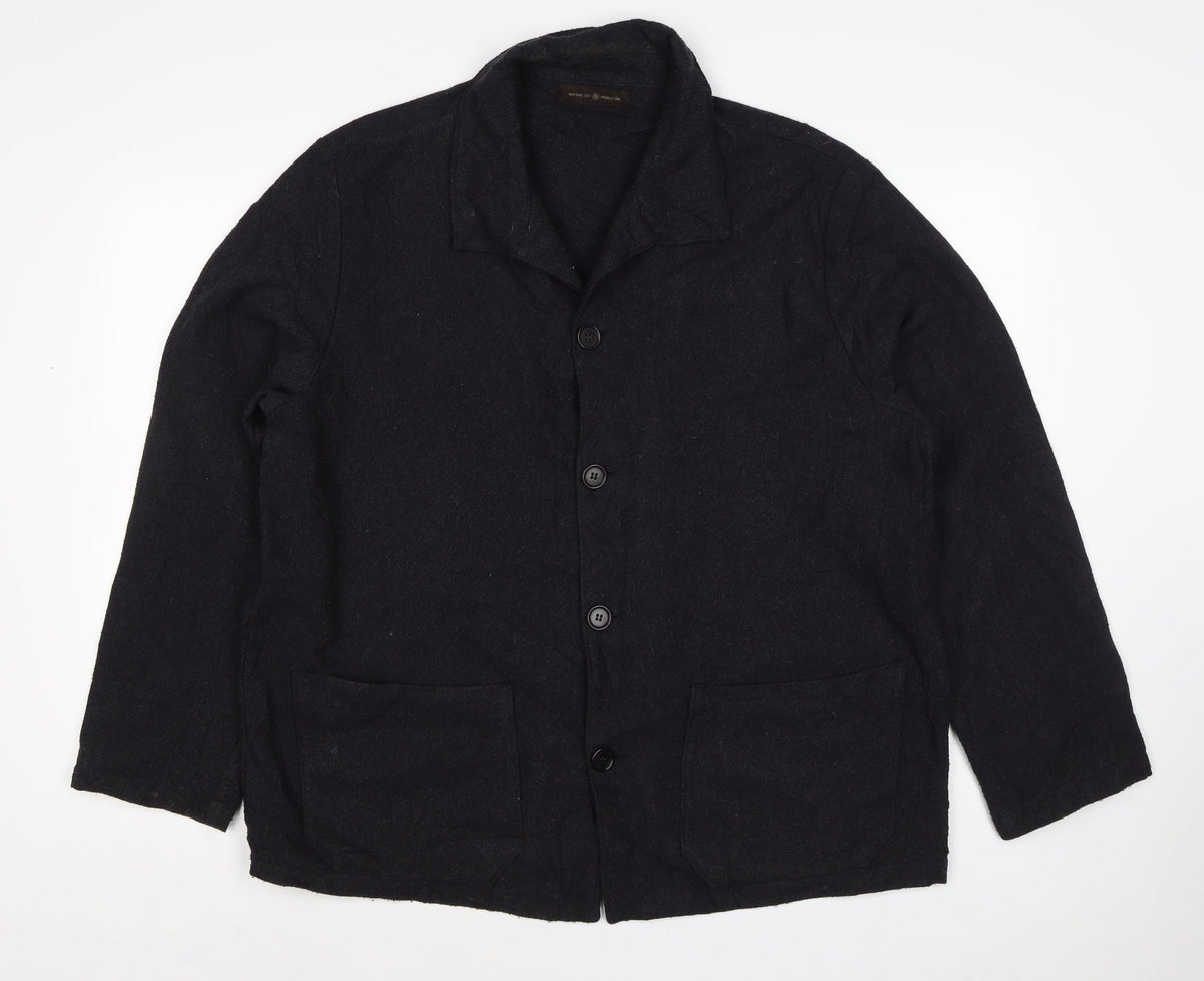 Massimo Dutti Men's Black L Basic Jacket Button Coat Collared
