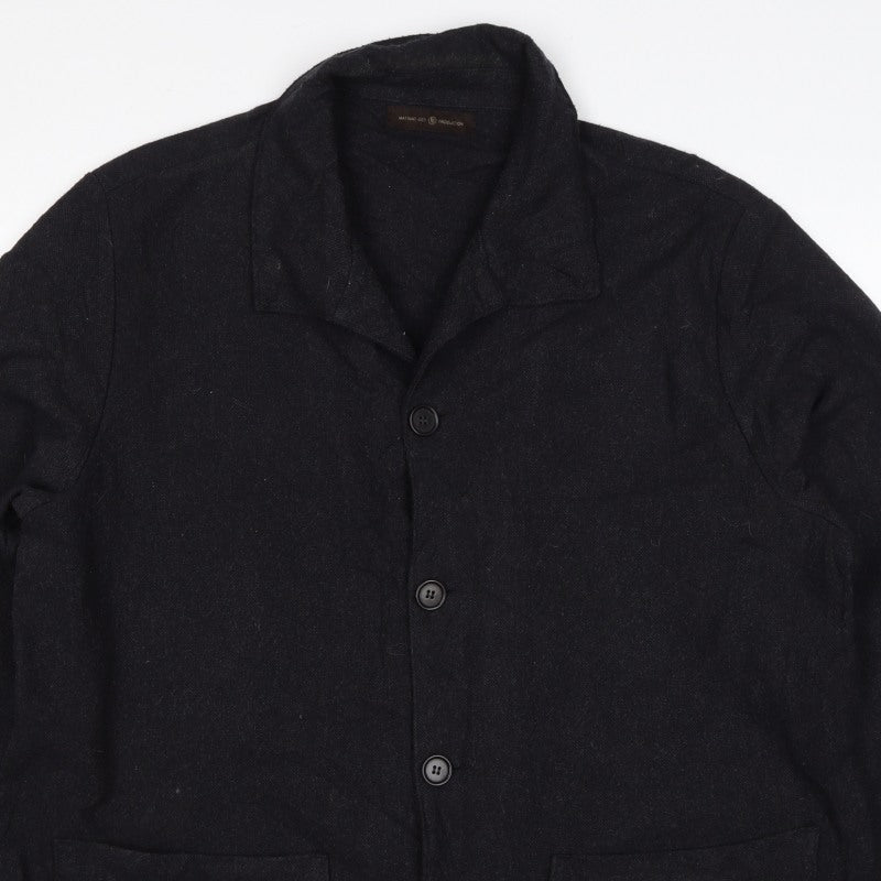 Massimo Dutti Men's Black L Basic Jacket Button Coat Collared