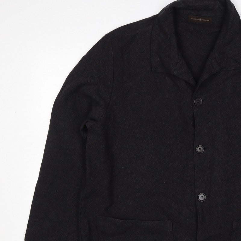 Massimo Dutti Men's Black L Basic Jacket Button Coat Collared