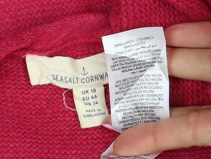 Seasalt Cornwall Women Red UK 18 Wool Knit Round Neck Pullover Jumper