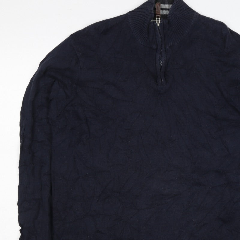 Sand Men’s Navy Blue L 1/4 Zip Cotton High Neck Pullover Jumper