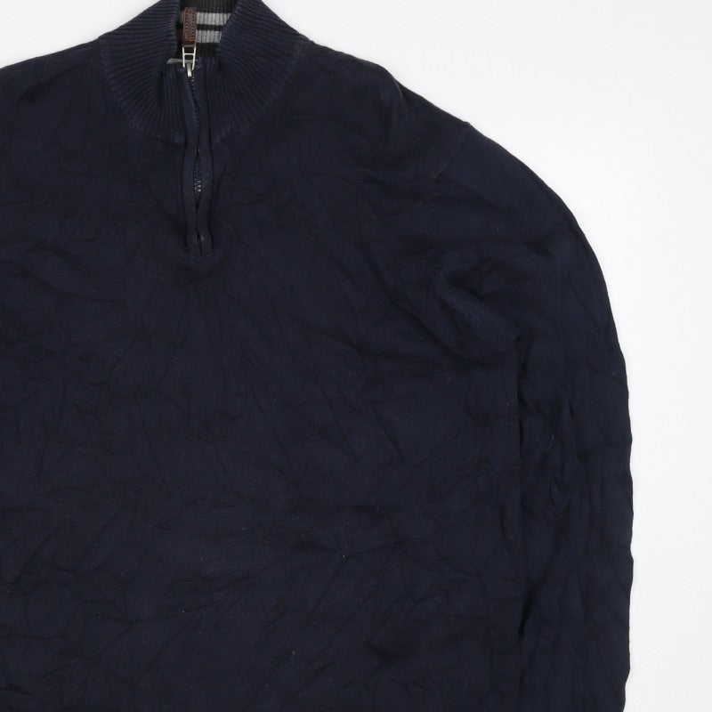 Sand Men’s Navy Blue L 1/4 Zip Cotton High Neck Pullover Jumper