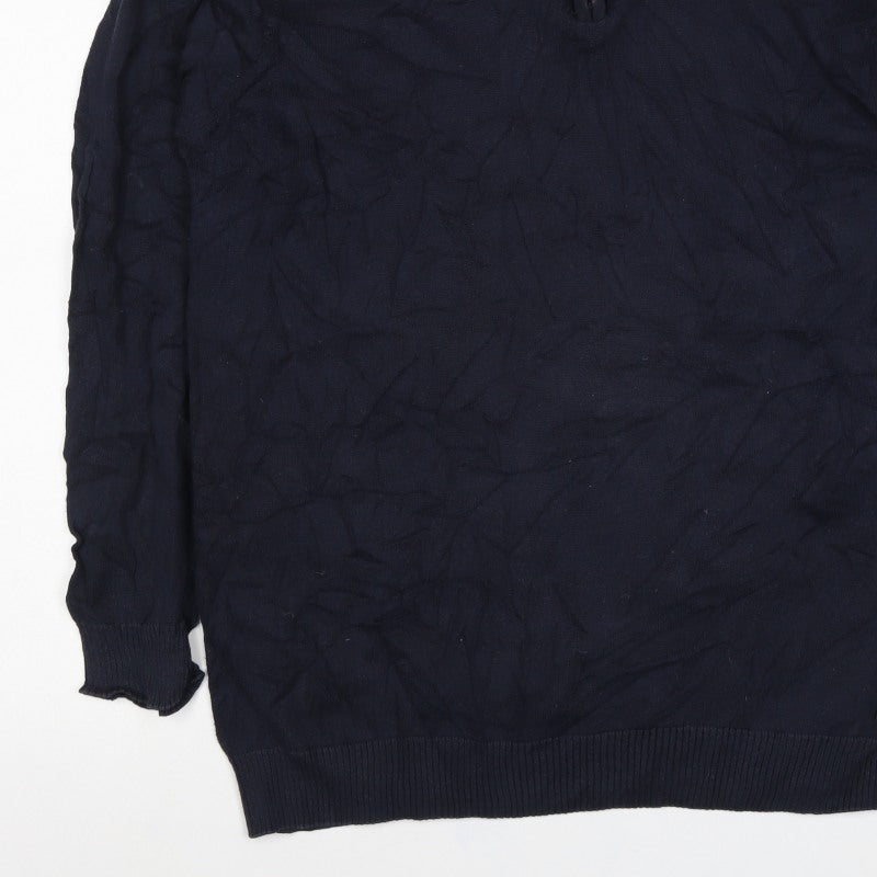 Sand Men’s Navy Blue L 1/4 Zip Cotton High Neck Pullover Jumper