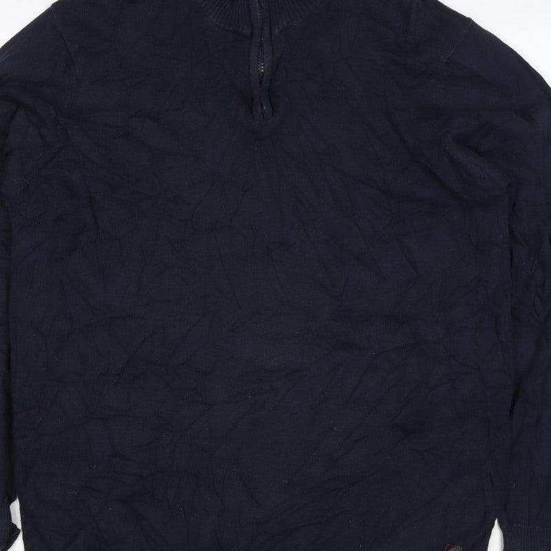 Sand Men’s Navy Blue L 1/4 Zip Cotton High Neck Pullover Jumper