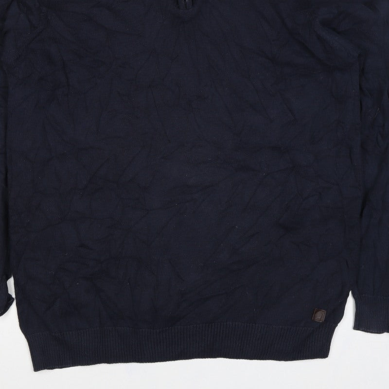 Sand Men’s Navy Blue L 1/4 Zip Cotton High Neck Pullover Jumper