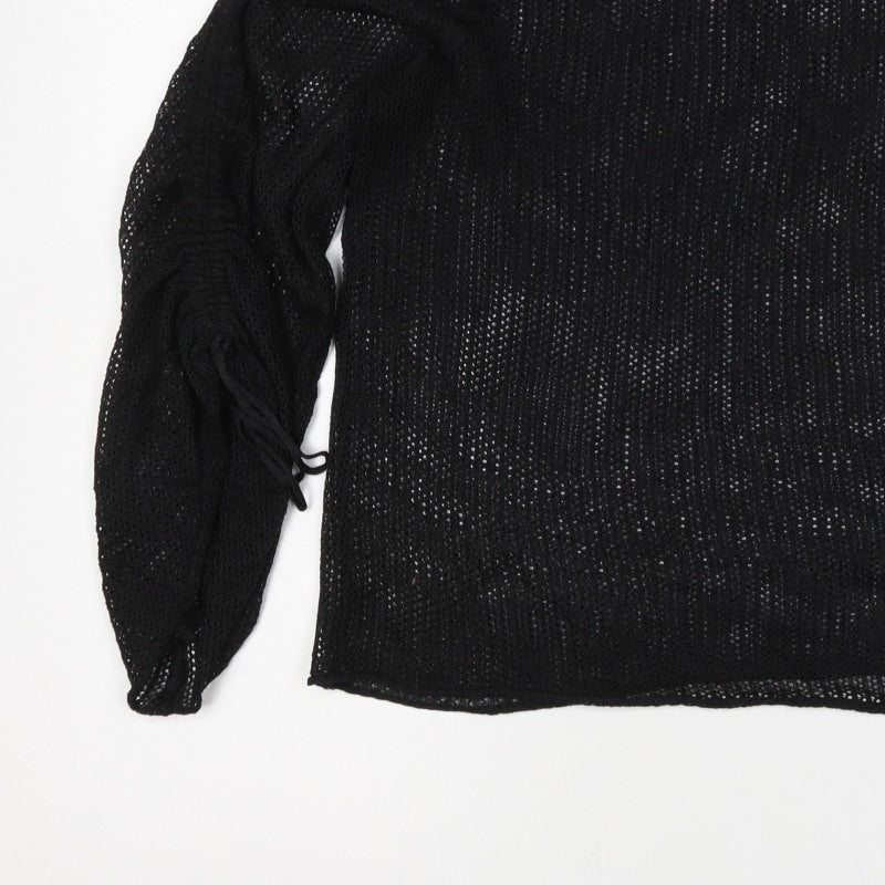 Zara Women Black Size S Sheer Knit Drawstring Sleeve Blouse Top